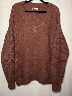 SO V-Neck Chunky Knit Sweater in Mauve